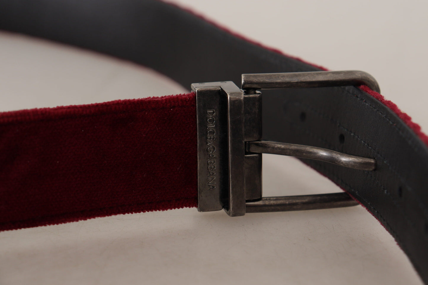 Dolce & Gabbana Maroon Velvet Leather Wide Vintage Metal Buckle Men's Belt
