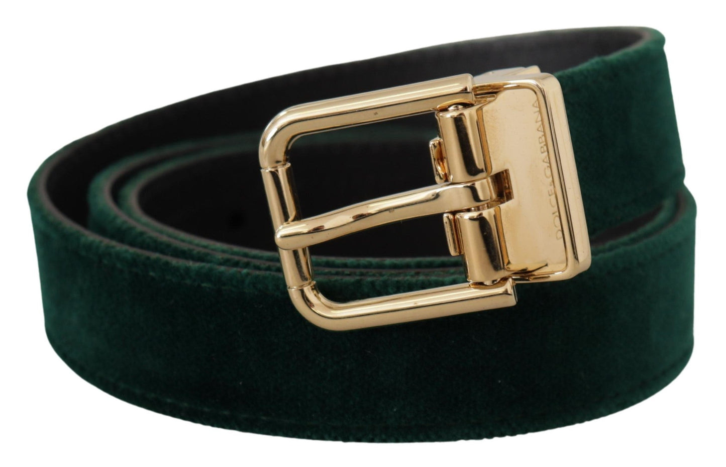 Dolce & Gabbana Green Velvet Leather Gold Metal Logo Men's Belt