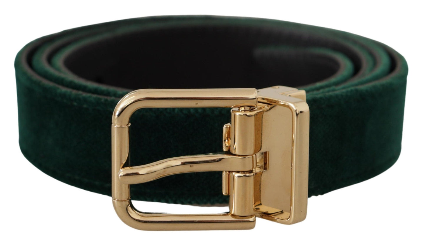 Dolce & Gabbana Green Velvet Leather Gold Metal Logo Men's Belt