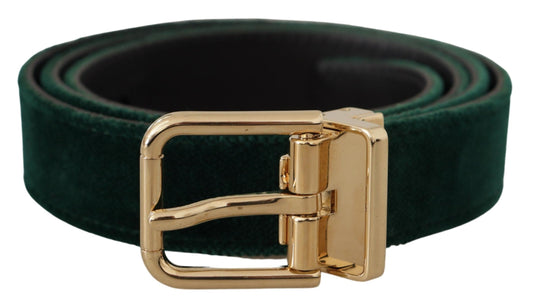 Dolce & Gabbana Green Velvet Leather Gold Metal Logo Men's Belt