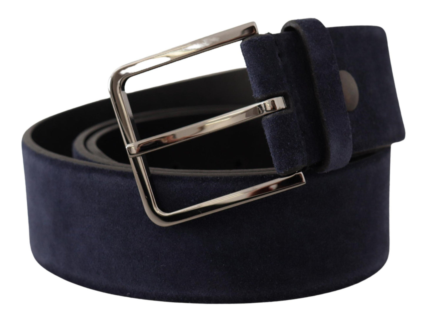 Dolce & Gabbana Navy Blue Velvet Leather Silver Logo Buckle Men's Belt