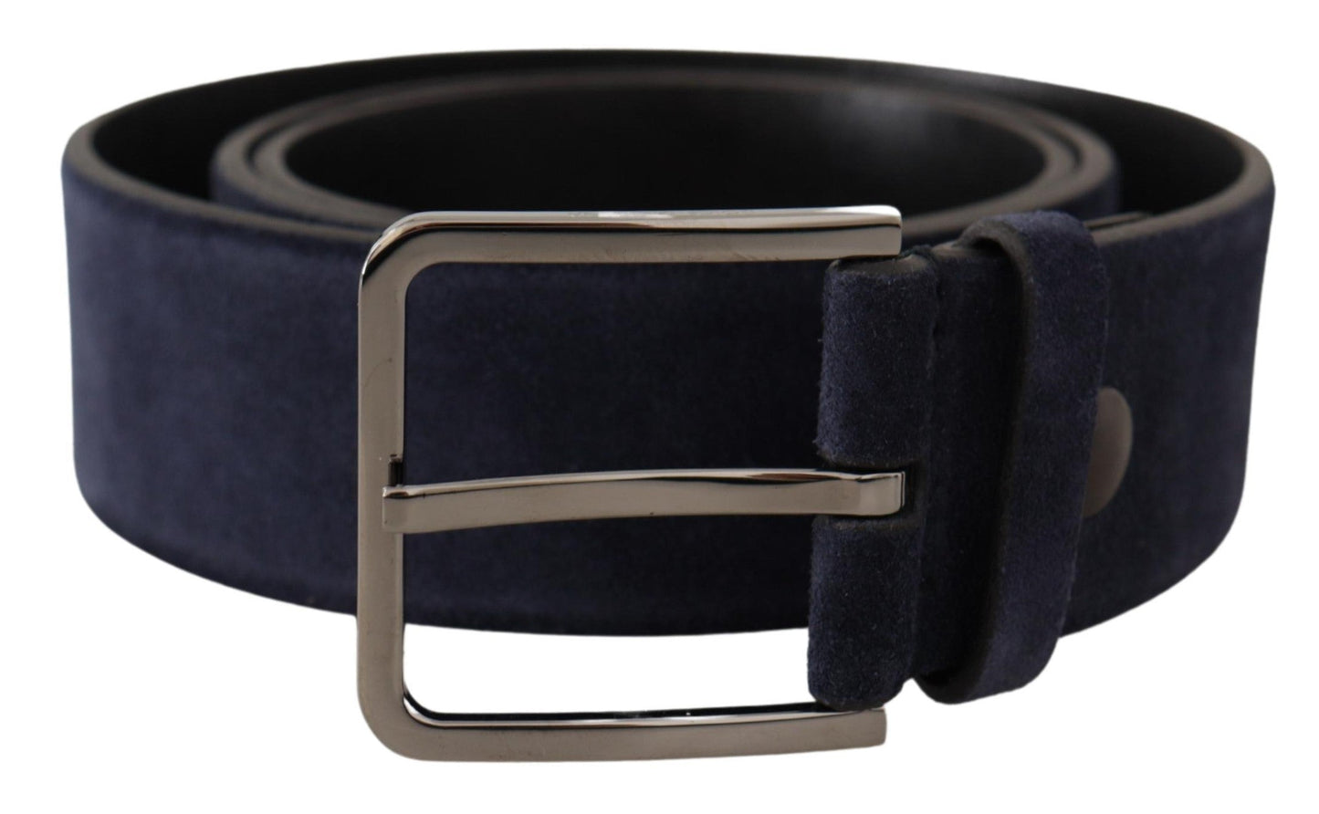 Dolce & Gabbana Navy Blue Velvet Leather Silver Logo Buckle Men's Belt