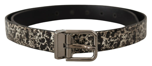 Dolce & Gabbana Black Marble Print Leather Silver Logo Buckle Men's Belt