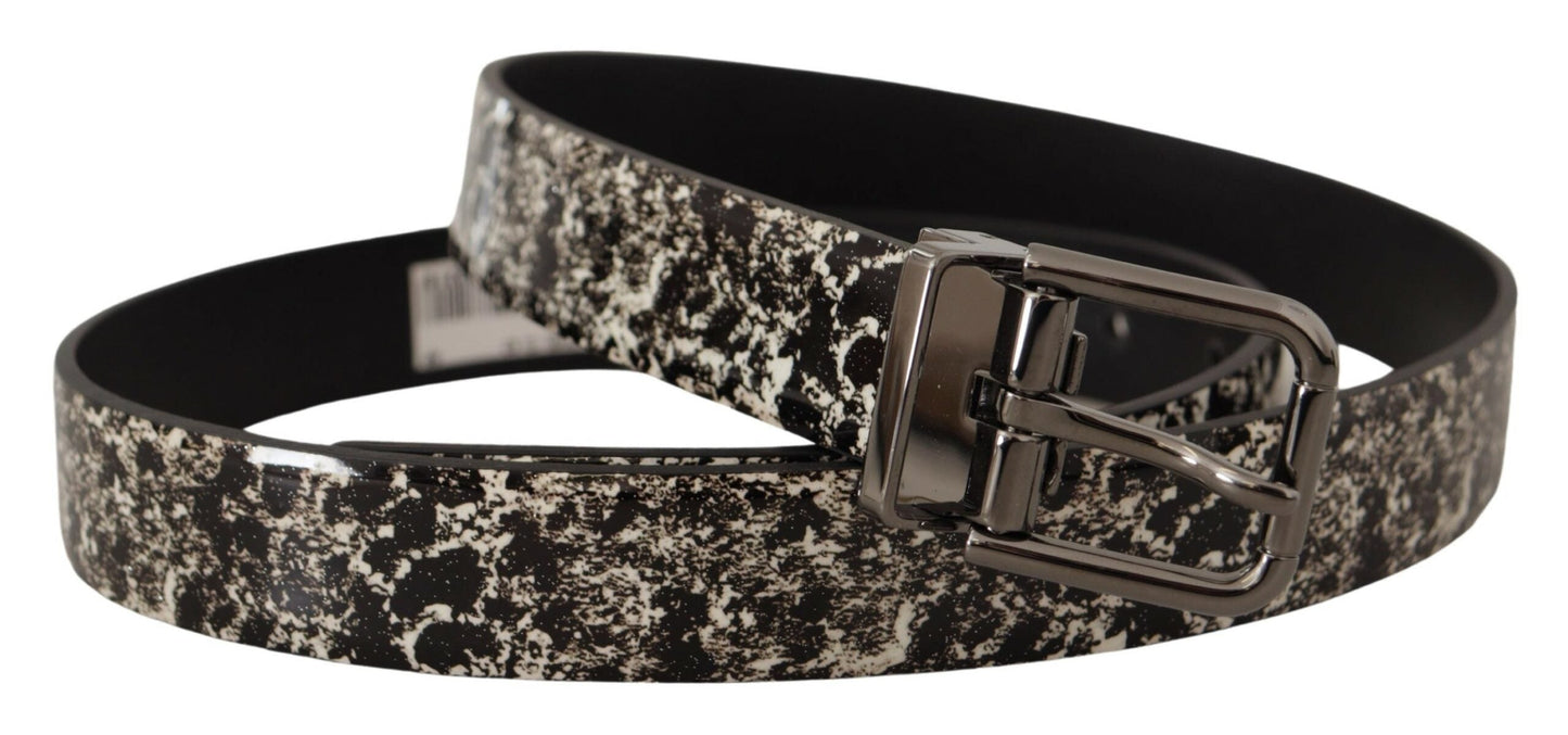 Dolce & Gabbana Black Marble Print Leather Gray Logo Men's Belt