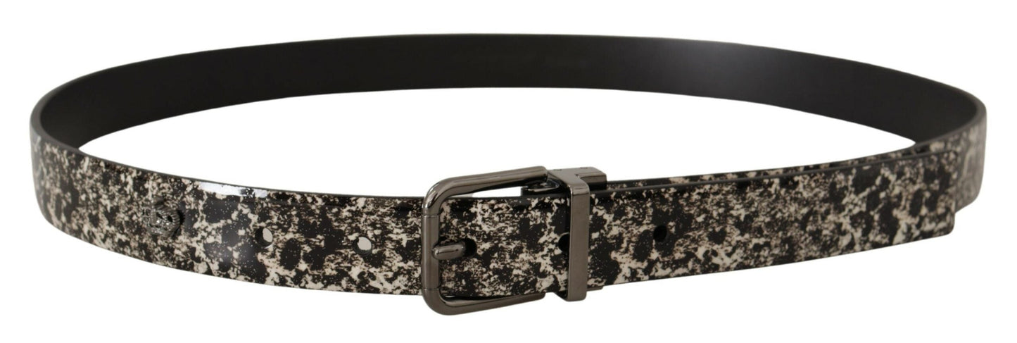 Dolce & Gabbana Black Marble Print Leather Gray Logo Men's Belt