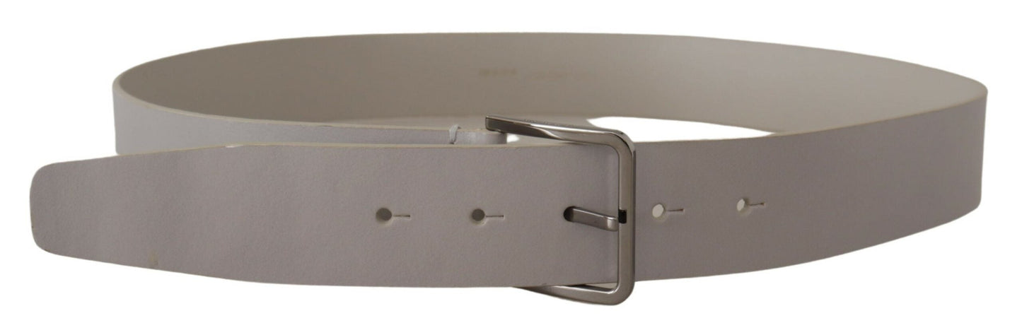 Dolce & Gabbana White Leather Wide Silver Metal Buckle Men's Belt