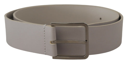 Dolce & Gabbana White Leather Wide Silver Metal Buckle Men's Belt