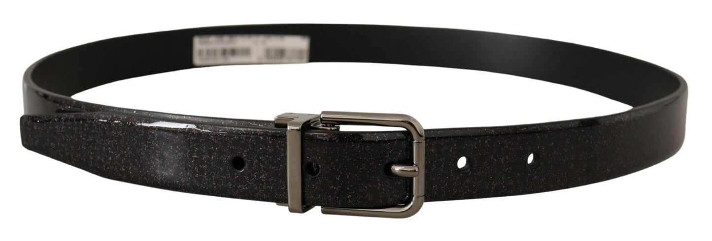 Dolce & Gabbana Black Vernice Puntinata Leather Silver Tone Metal Men's Belt