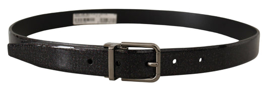 Dolce & Gabbana Black Vernice Puntinata Leather Silver Tone Metal Men's Belt