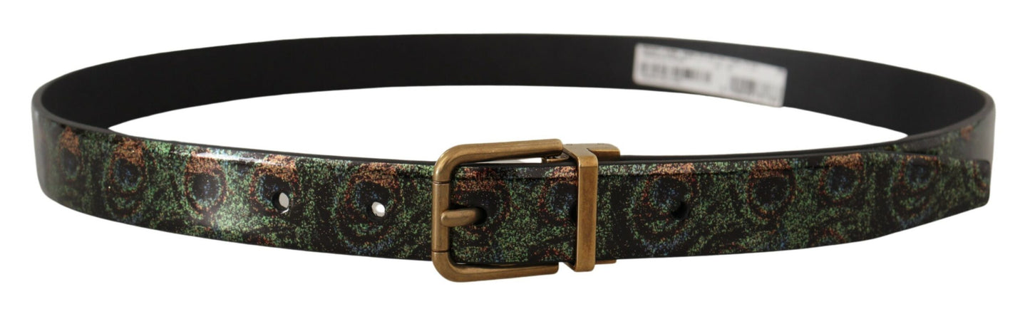 Dolce & Gabbana Multicolor Leather Vernice Pavone Bronze Metal Men's Belt