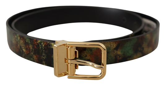 Dolce & Gabbana Black Green Leather Bronze Metal Buckle Men's Belt