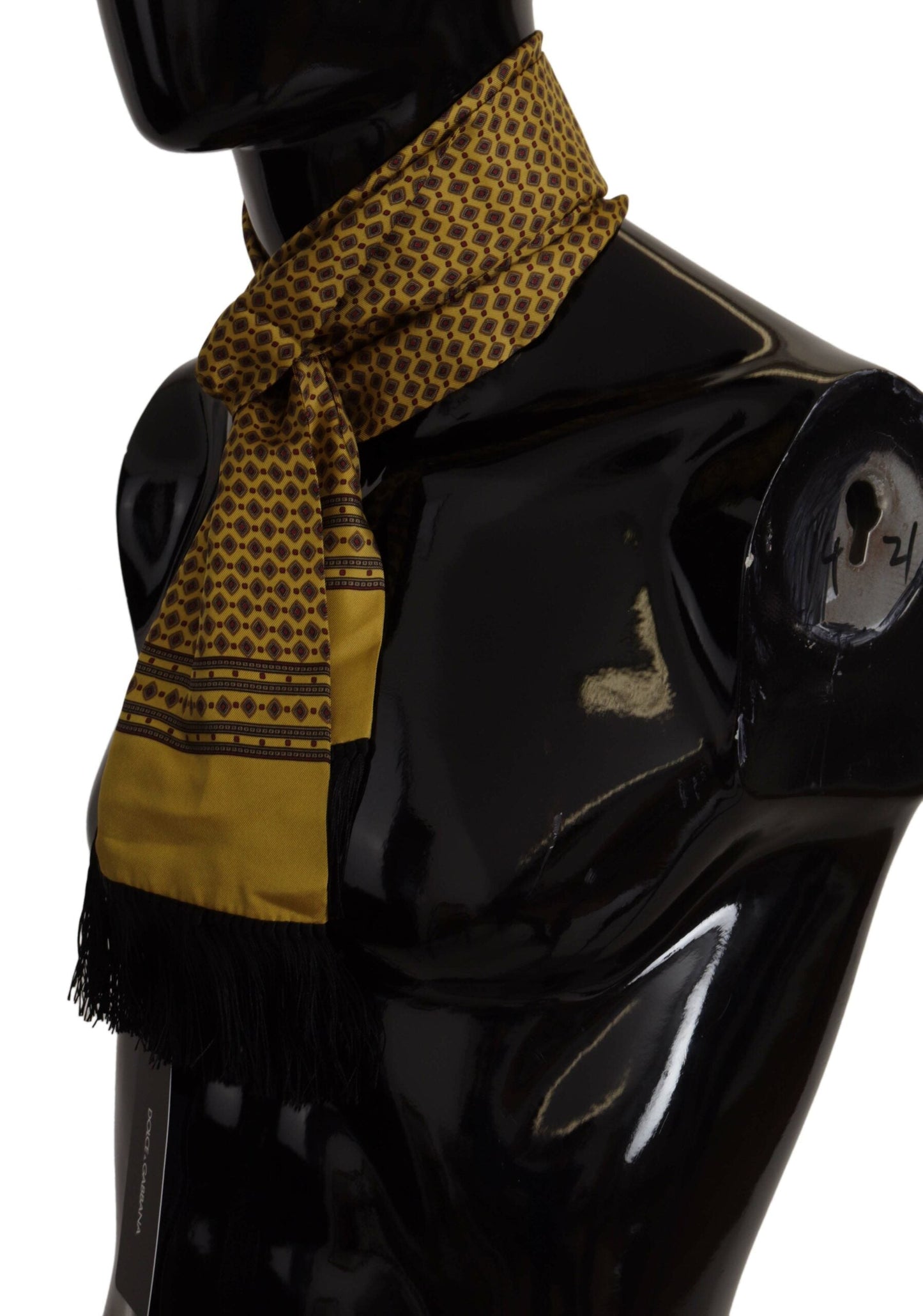 Dolce & Gabbana Yellow Patterned Silk Neck Wrap Fringe Men's Scarf