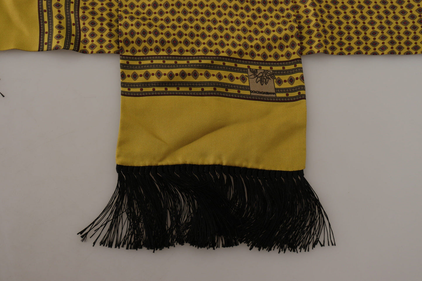 Dolce & Gabbana Yellow Patterned Silk Neck Wrap Fringe Men's Scarf