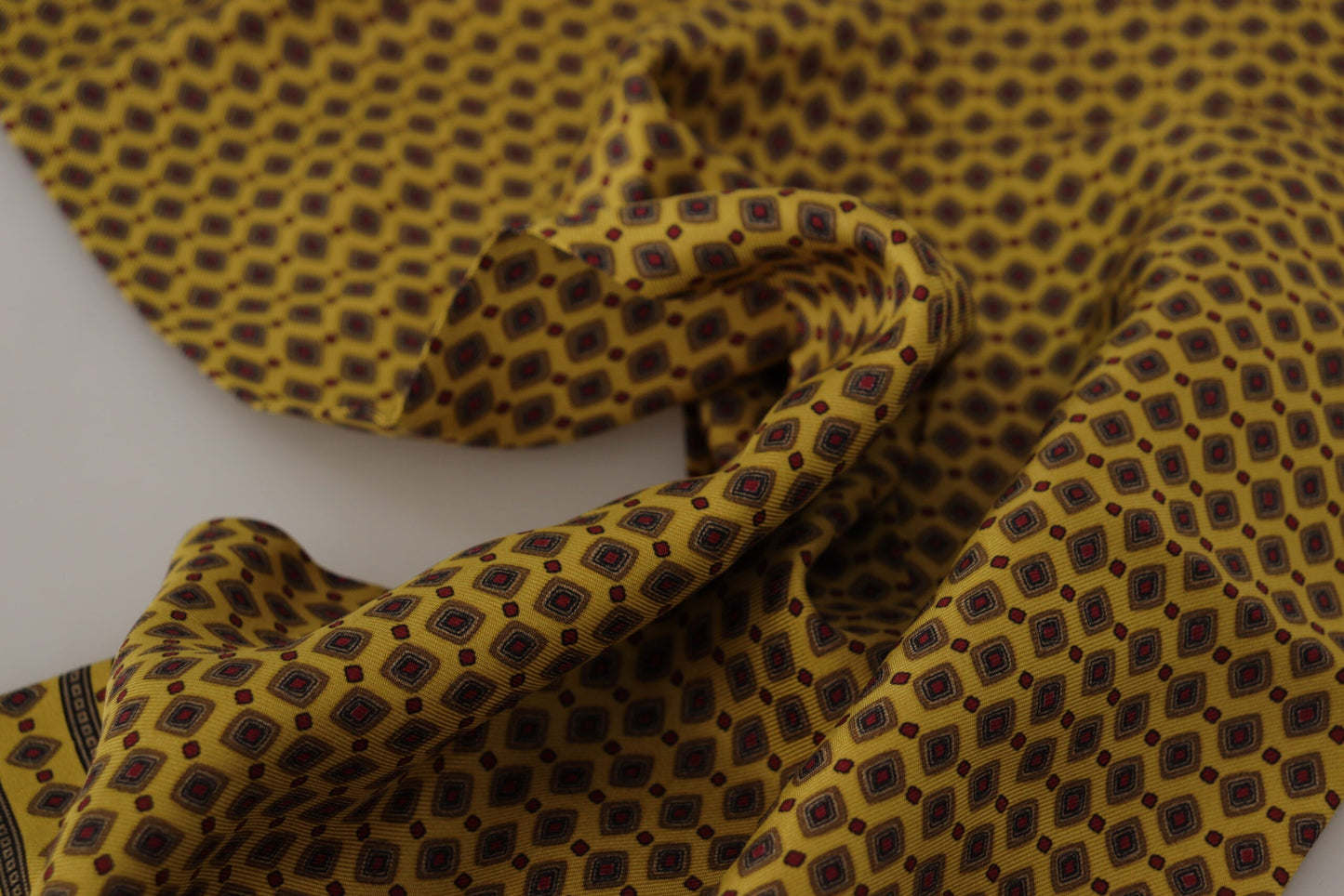 Dolce & Gabbana Yellow Patterned Silk Neck Wrap Fringe Men's Scarf