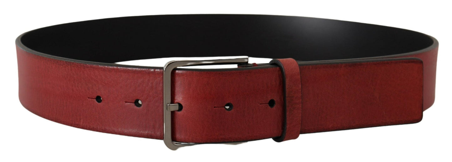 Dolce & Gabbana Maroon Vitello Silver Metal Logo Buckle Men's Belt