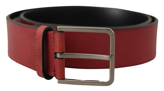 Dolce & Gabbana Maroon Vitello Silver Metal Logo Buckle Men's Belt