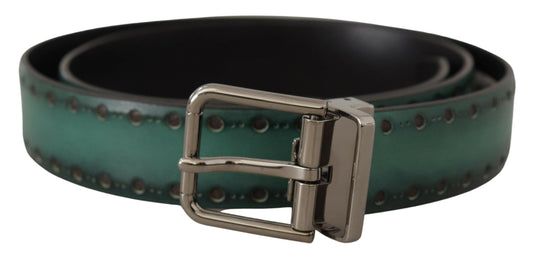 Dolce & Gabbana Green Giotto Leather Silver Metal Buckle Men's Belt