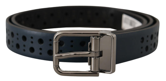 Dolce & Gabbana Navy Blue Perforated Leather Skinny Metal Buckle Men's Belt