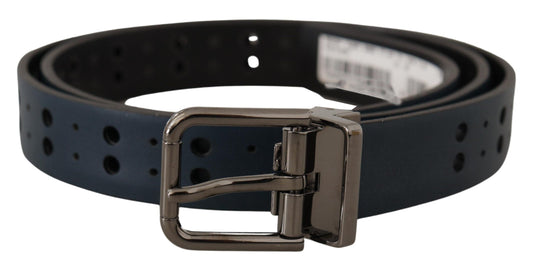 Dolce & Gabbana Blue Perforated Skinny Leather Metal Buckle Men's Belt