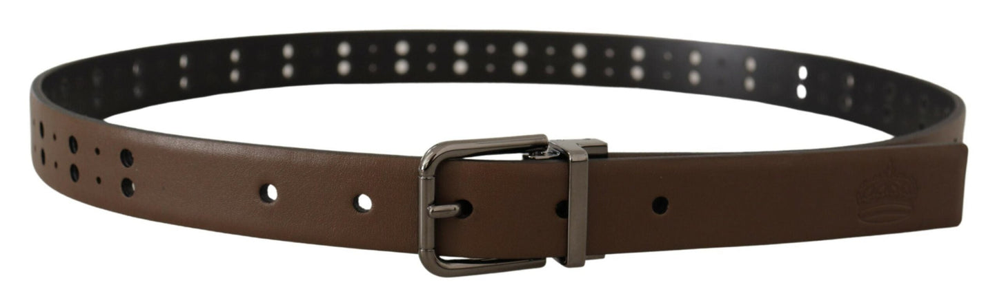 Dolce & Gabbana Dark Brown Perforated Leather Metal Men's Belt