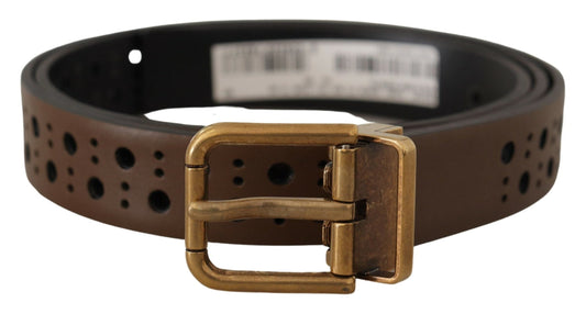 Dolce & Gabbana Brown Leather Perforated Crown Men's Belt