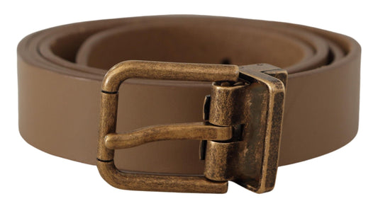 Dolce & Gabbana Brown Solid Leather Brass Buckle Classic Men's Belt