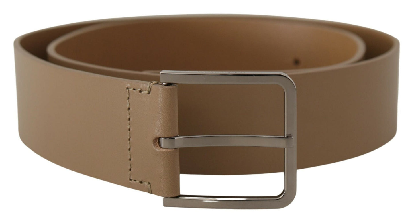 Dolce & Gabbana Beige Calf Leather Wide Silver Metal Men's Belt