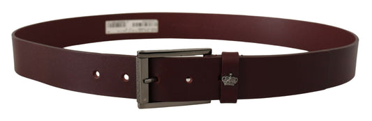 Dolce & Gabbana Brown Leather Silver Metal Crown Buckle Men's Belt