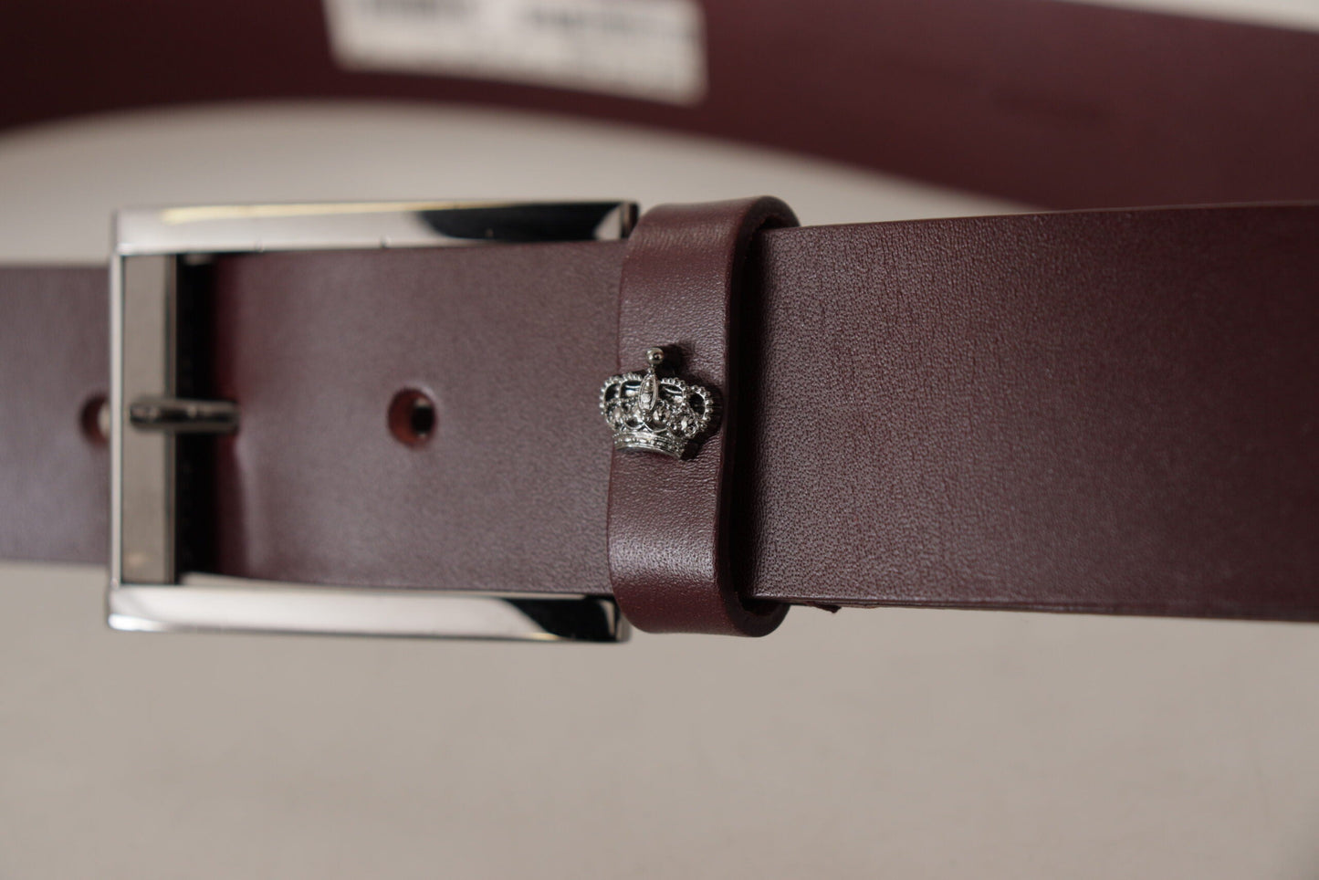 Dolce & Gabbana Brown Leather Silver Metal Crown Buckle Men's Belt