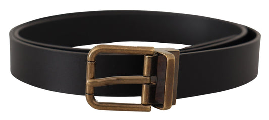 Dolce & Gabbana Black Leather Brass Metal Box Buckle Men's Belt
