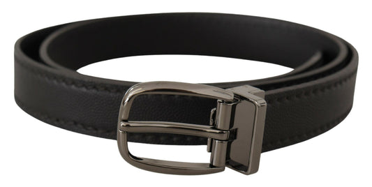 Dolce & Gabbana Black Leather Metal Logo Buckle Men's Belt