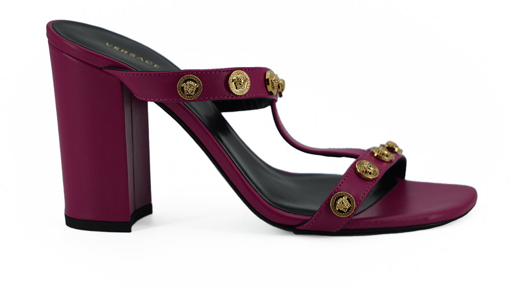 Versace Purple Calf Leather High Heel Women's Sandals