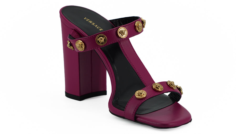 Versace Purple Calf Leather High Heel Women's Sandals