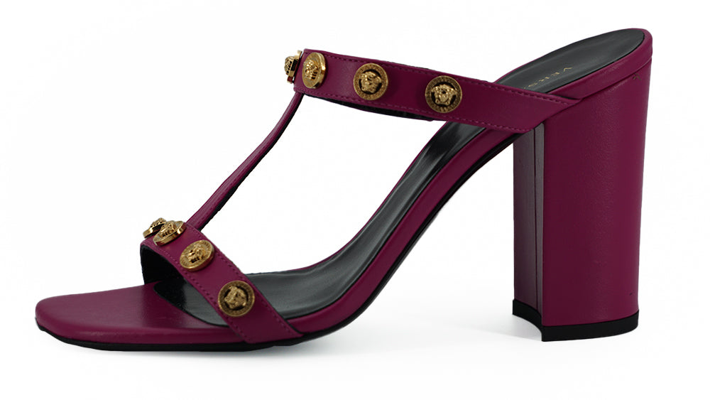 Versace Purple Calf Leather High Heel Women's Sandals