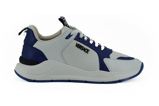 Versace Blue and White Calf Leather Men's Sneakers