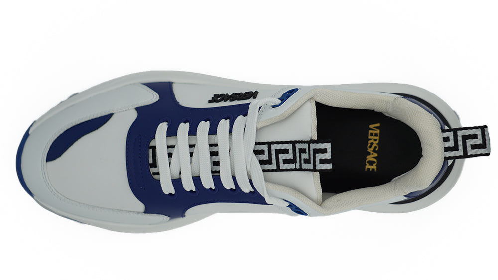 Versace Blue and White Calf Leather Men's Sneakers