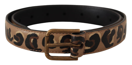 Dolce & Gabbana Brown Leopard Print Vintage Metal Waist Buckle Women's Belt