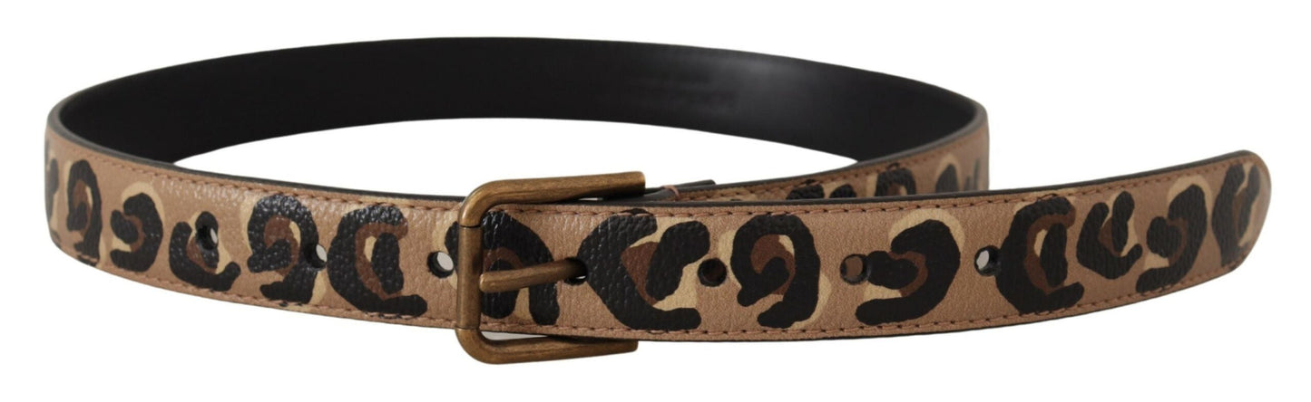 Dolce & Gabbana Brown Leopard Print Vintage Metal Waist Buckle Women's Belt