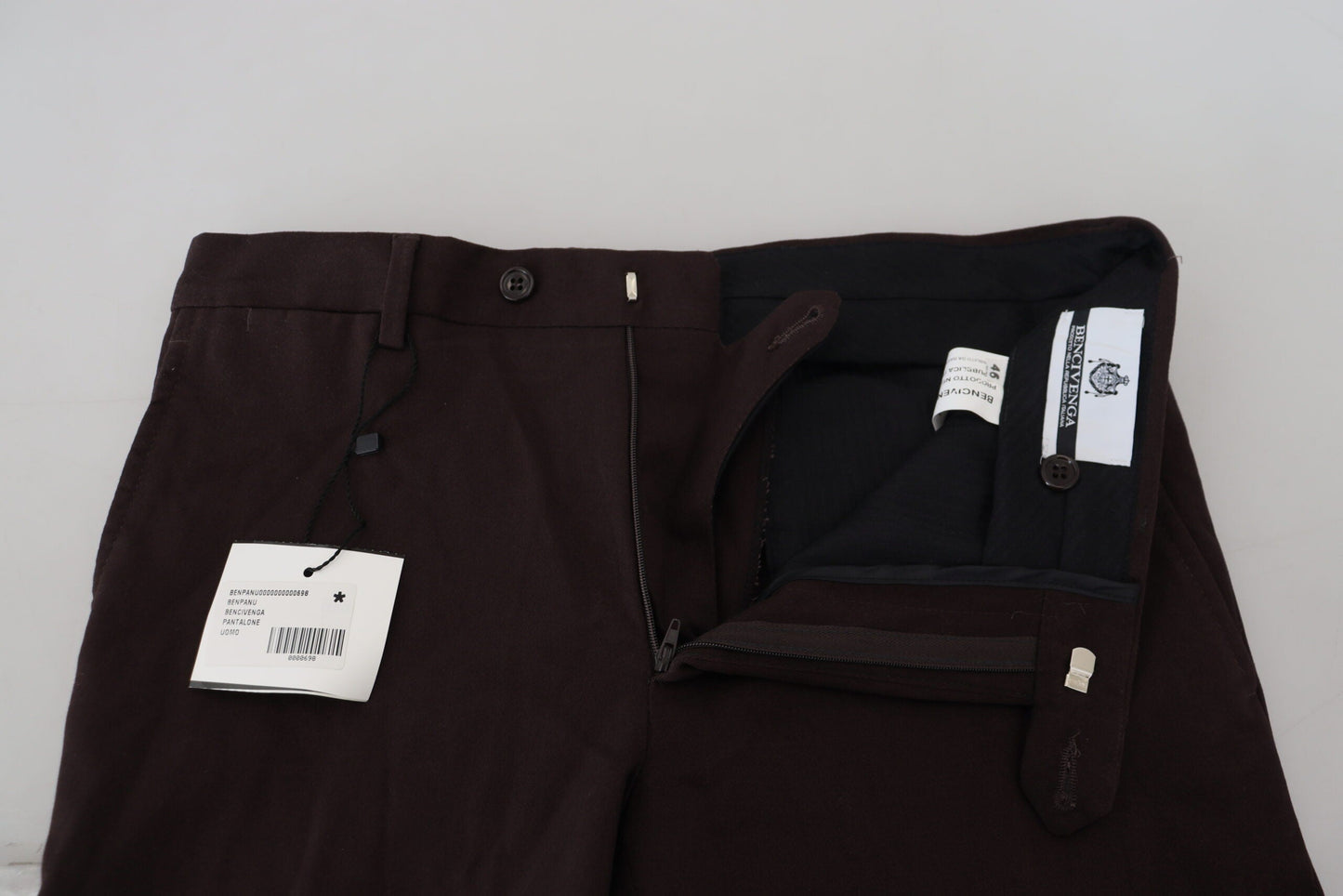 BENCIVENGA Brown Cotton Tapered Formal Men Men's Pants