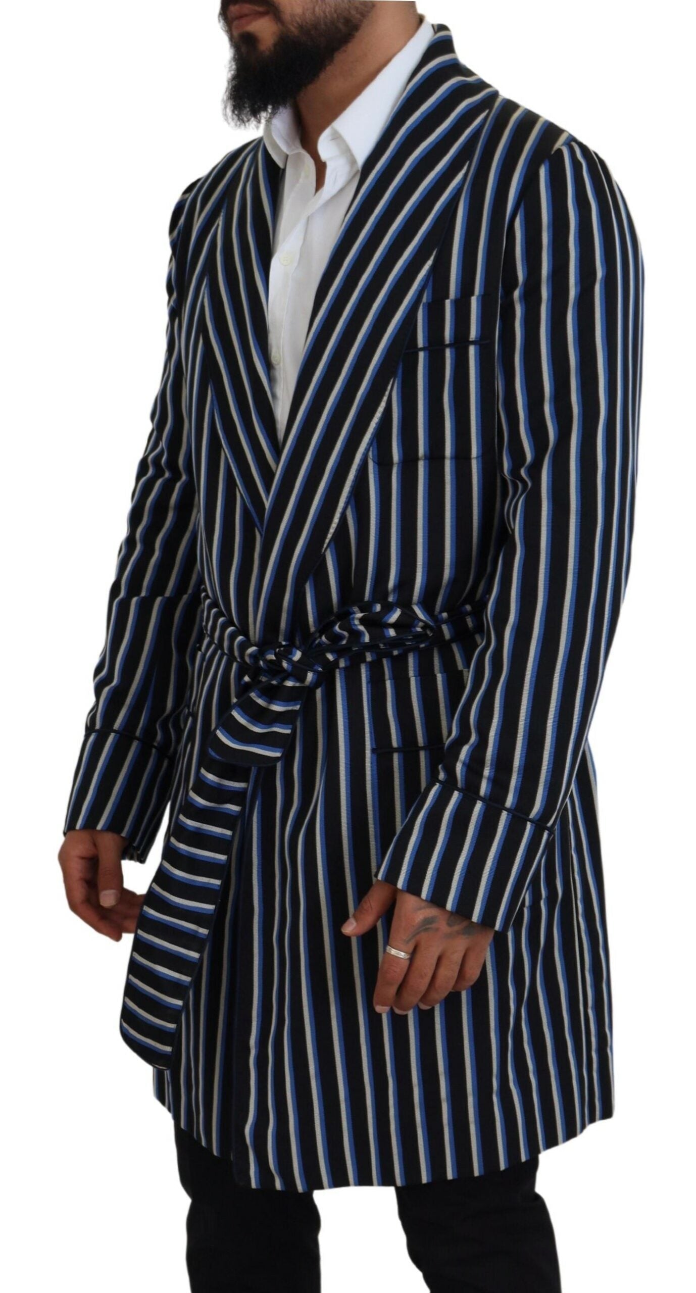 Dolce & Gabbana Black Blue Martini Printed Lining Men's Robe