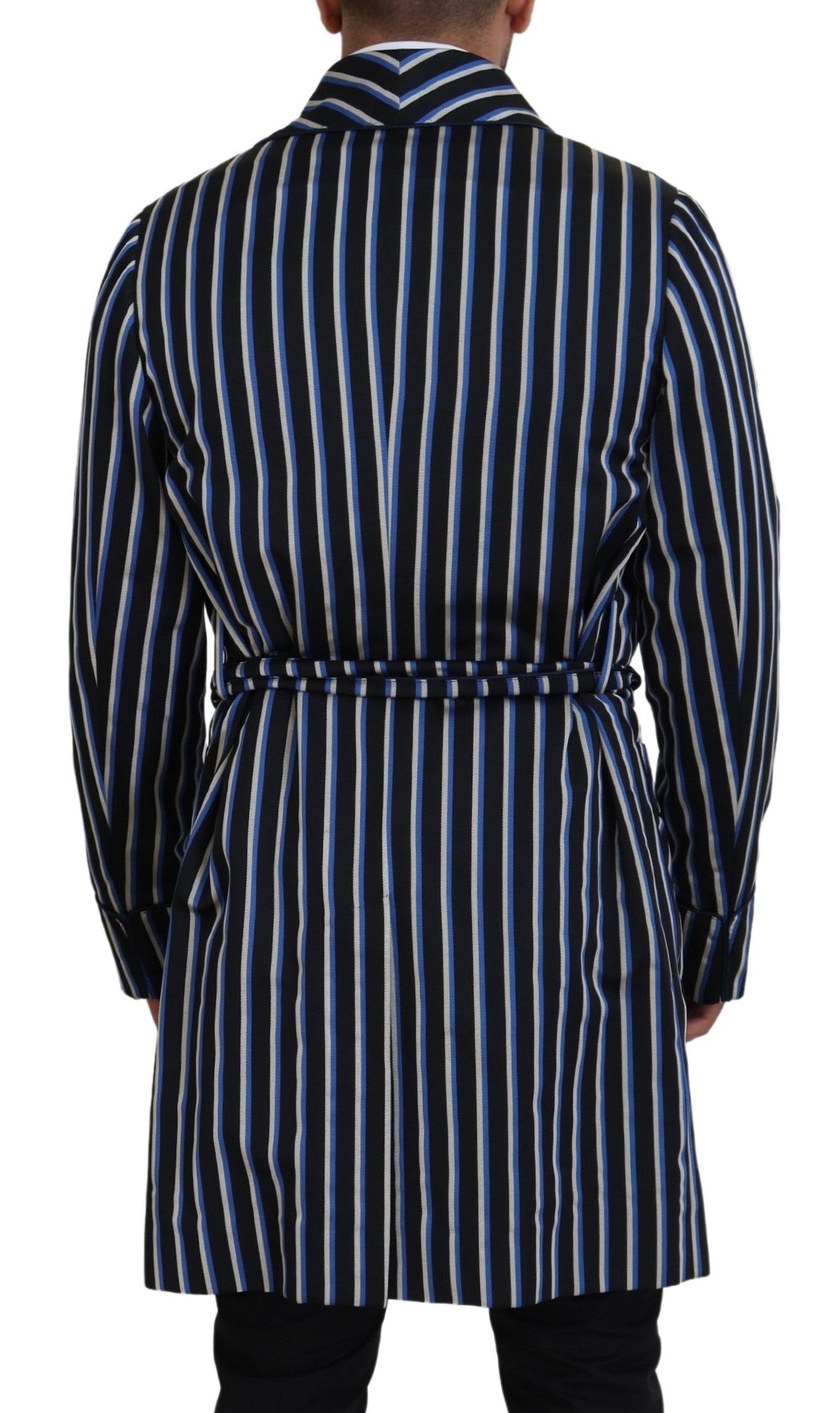 Dolce & Gabbana Black Blue Martini Printed Lining Men's Robe