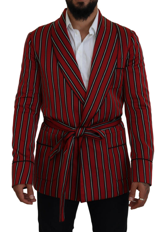 Dolce & Gabbana Red Striped Martini Printed Lining Men's Robe
