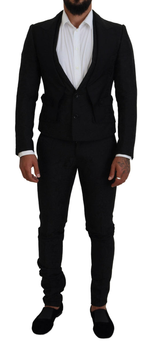 Dolce & Gabbana Black Polyester Men 2 Piece MARTINI Men's Suit
