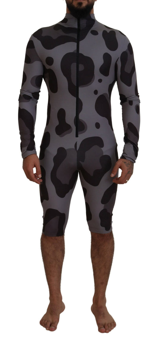 Dolce & Gabbana Gray Patterned Polyester Wetsuit Men's Swimwear