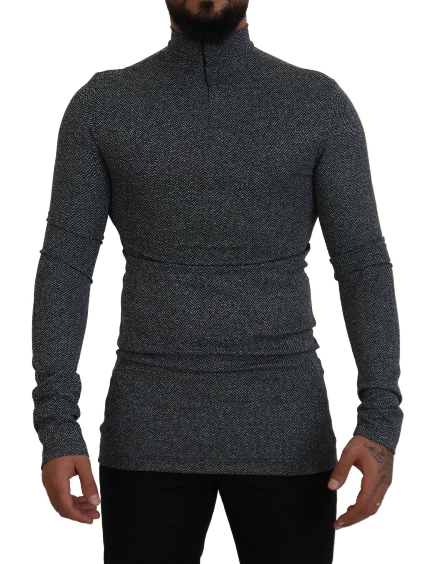 Dolce & Gabbana Dark Gray Nylon Turtleneck Pullover Men's Sweater