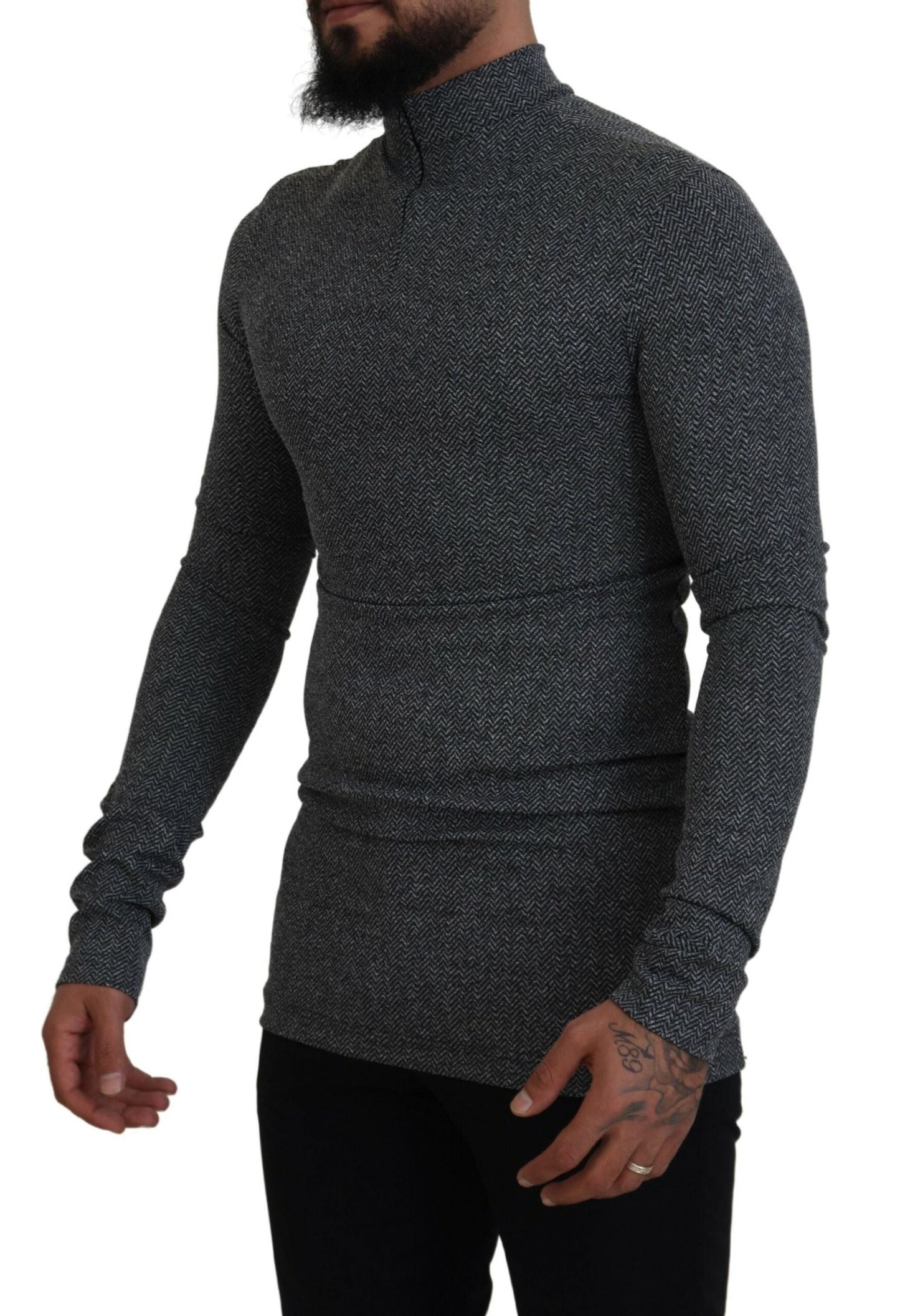 Dolce & Gabbana Dark Gray Nylon Turtleneck Pullover Men's Sweater