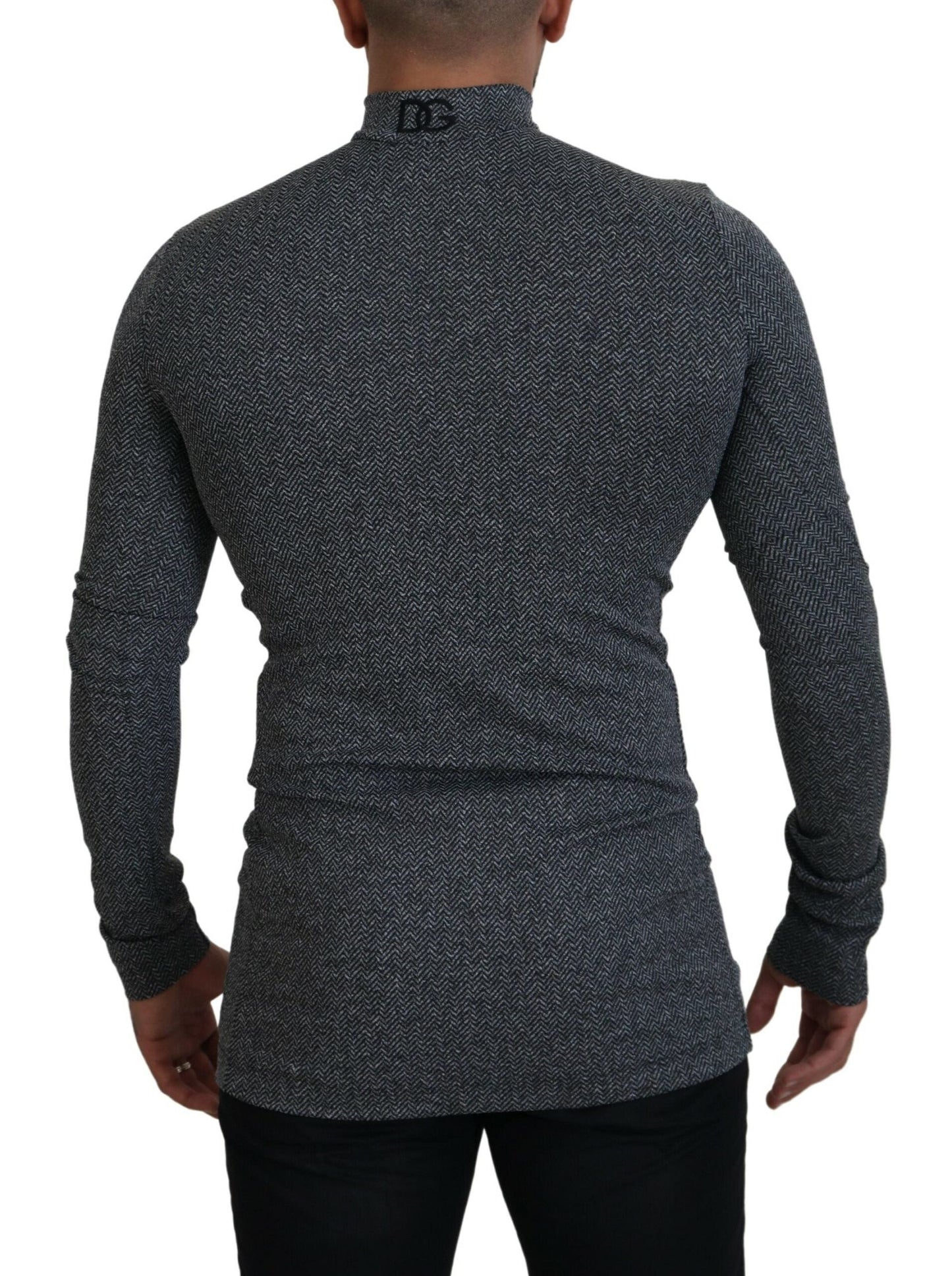 Dolce & Gabbana Dark Gray Nylon Turtleneck Pullover Men's Sweater