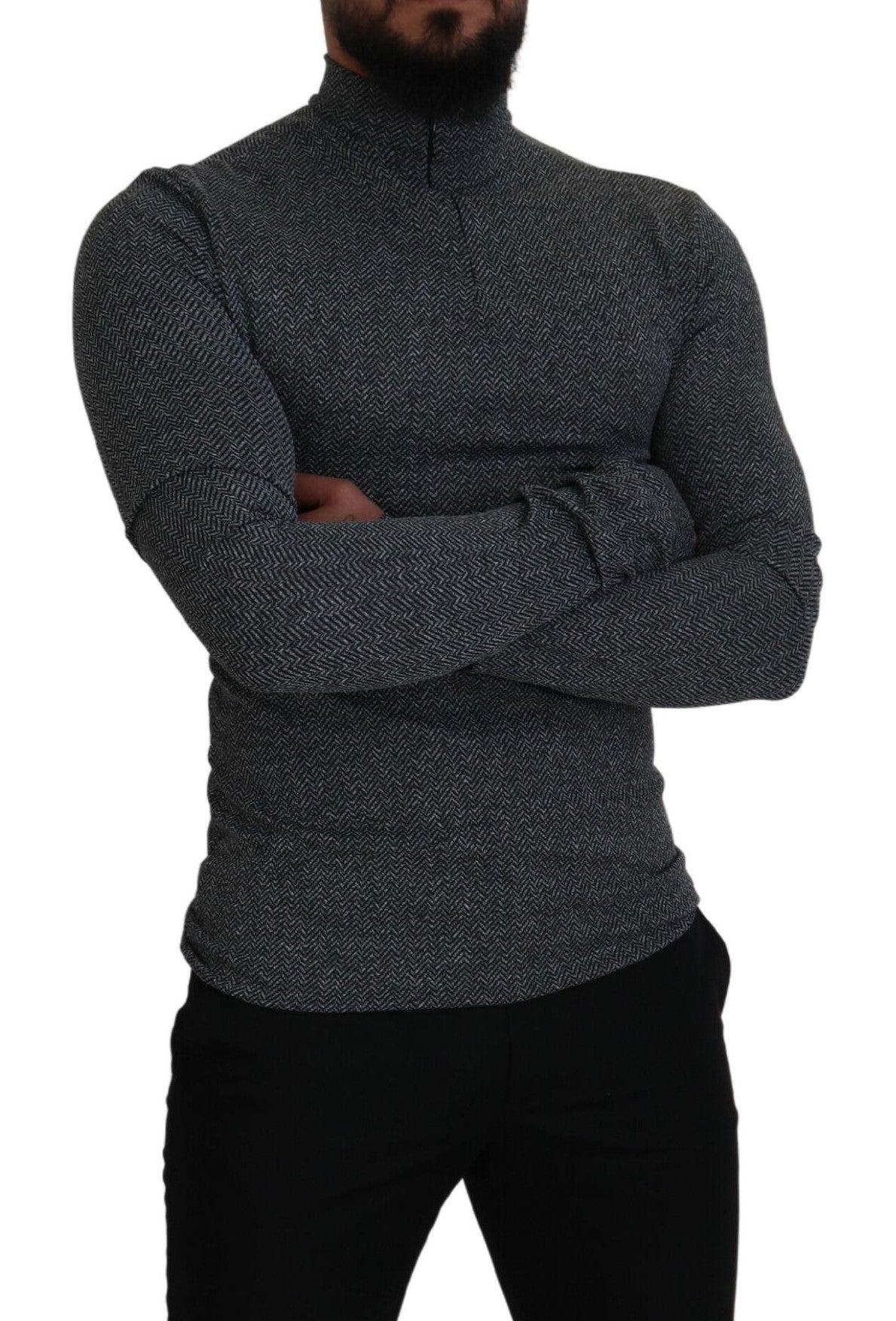 Dolce & Gabbana Dark Gray Nylon Turtleneck Pullover Men's Sweater