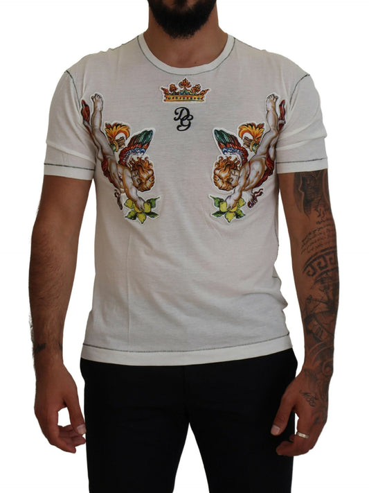 Dolce & Gabbana White Printed Short Sleeves Men Men's T-shirt