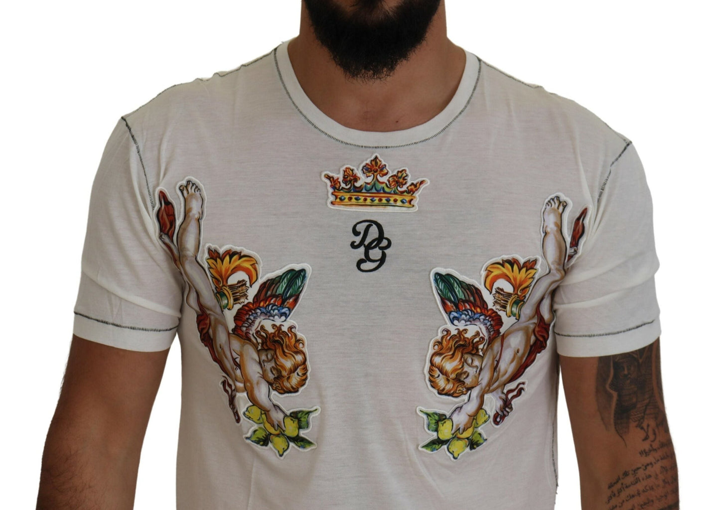Dolce & Gabbana White Printed Short Sleeves Men Men's T-shirt